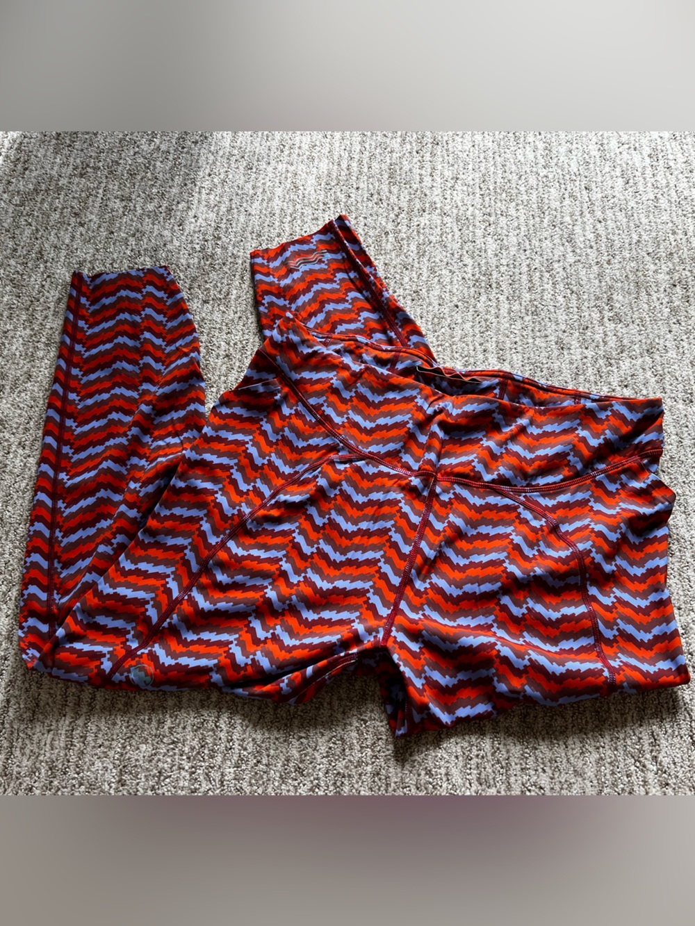 Janji Groundwork Orange, Blue Patterned Performance Leggings